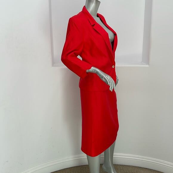 Louis Feraud Vintage Red Knee-Length Pencil Skirt Suit Set Size 10 - Picture 4 of 16